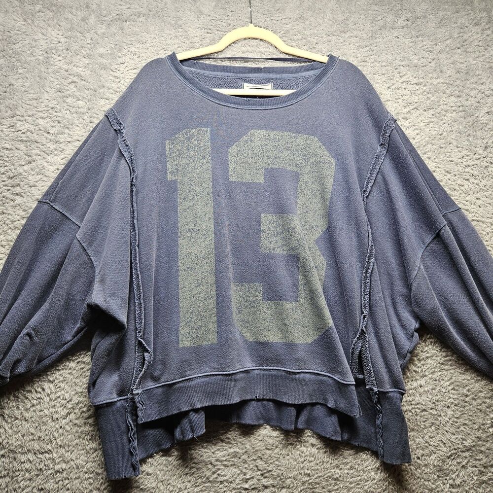 We The Free Blue Oversized Sweatshirt Womens Size Small Distressed Casual